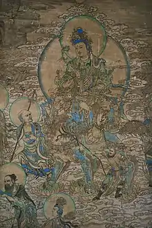 A painting of the Buddhist manjusri, from the Yulin Caves of Gansu, China, from the Tangut-led Western Xia dynasty