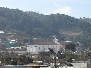 Partial view of Zinacantan with San Lorenzo (Saint Lawrence) Church in the middle