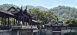 The covered bridge, looking south to Huzhou Mountain (湖洲山).