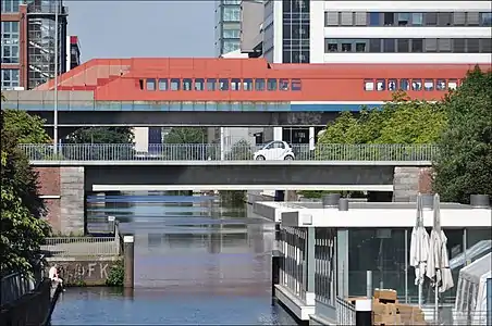 View of the elevated stations above Hammerbrook's Mittelkanal