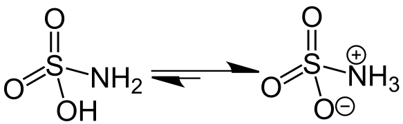 Sulfamic acid isomers, with the zwitterion (right)