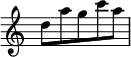  {
\override Score.TimeSignature #'stencil = ##f
\relative c'' { 
  \set Staff.midiInstrument = #"clarinet"
  \set Score.tempoHideNote = ##t
  \tempo 8 = 280
  \clef treble
  \time 5/8
  d8[ a' g c a]
} }
