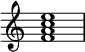 
{
\override Score.TimeSignature #'stencil = ##f
\relative c' { 
  \clef treble 
  \time 4/4
  <f a c e>1
} }
