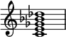 
{
\override Score.TimeSignature #'stencil = ##f
\relative c' { 
  \clef treble 
  \time 4/4
  <c e ges bes des>1
} }
