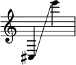 
{
    \override Score.SpacingSpanner.strict-note-spacing = ##t
    \set Score.proportionalNotationDuration = #(ly:make-moment 1/8)
    \override Score.TimeSignature #'stencil = ##f
    \relative c {
        \time 2/4
        \ottava #0 cis4 \glissando e'''
    }
}
