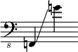 
     {
       \override SpacingSpanner.strict-note-spacing = ##t
       \set Score.proportionalNotationDuration = #(ly:make-moment 1/8)
       \clef "bass_8" \omit Score.TimeSignature
       \relative f,, {f!4 \glissando g''!}
     }
   