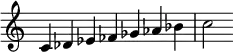 
{
\override Score.TimeSignature #'stencil = ##f
\relative c' {
  \clef treble \time 7/4
  c4 des es fes ges aes bes c2 }
}
