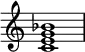 
{
\override Score.TimeSignature #'stencil = ##f
\relative c' { 
  \clef treble 
  \time 4/4
  <c e g bes>1
} }
