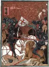 Painting of battle between mounted knights