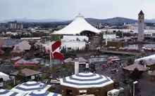 Aerial of the Expo '74 site during the fair.  The site later became Riverfront Park.