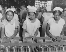 Three young women pack pineapples into cans in 1928.