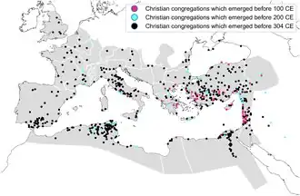 a digital map showing where congregations were in the first three centuries