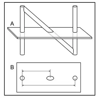 Figure 1. Depiction of the N-localizer and its intersection with the tomographic image plane. (A) Side view of the N-localizer. The tomographic image plane intersects two vertical rods and one diagonal rod. (B) Tomographic image. The intersection of the tomographic image plane with the N-localizer creates two fiducial circles and one fiducial ellipse. The relative spacing between the ellipse and the two circles varies with the height at which the tomographic image plane intersects the diagonal rod.