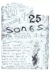 A hand-written title page reading "10 of Woody Guthrie's 25 Songs: Book One"