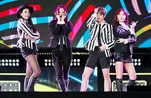 f(x) at Jeju K-pop Festival, in October 2015From left to right: Victoria, Krystal, Amber, Luna