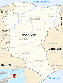 Map of East Timor highlighting Manatuto Municipality