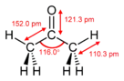 Full structural formula of acetone with dimensions