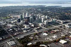 Downtown Bellevue seen in 2011 against the backdrop of Lake Washington