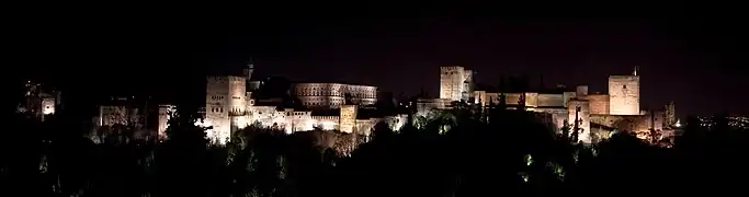 Panoramic view, illuminated at night