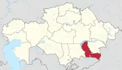 Map of Kazakhstan, location of Almaty Province highlighted