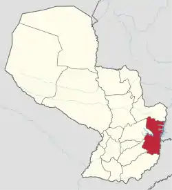 Location of Alto Paraná, in red, in Paraguay