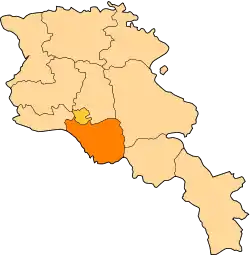 Location of Ararat within Armenia