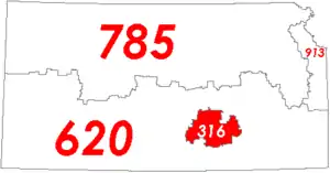 Map of with area code 316 in Red