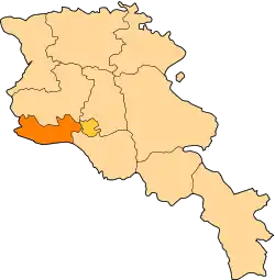 Location of Armavir within Armenia