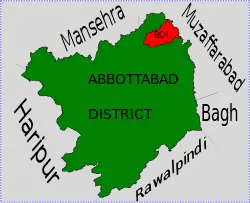 Location of Boi Union Council (highlighted in red) within Abbottabad District.