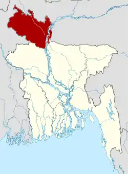 Map of Rangpur Division in red