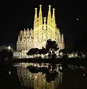 Sagrada Família Nativity façade by night (February 2015)