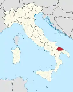 Map with the Metropolitan City of Bari in Italy