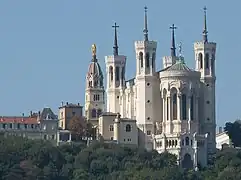 Fourvière Basilica (Lyon) viewed from the Saône river.