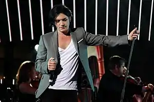 Brian Molko performing at the European Parliament in Brussels in 2010.