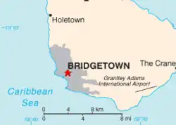 Location of Bridgetown (red star)