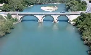 Confluence of the Durance (at left) with the Buëch in Sisteron