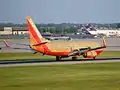 A Southwest Boeing 737-700 landing at Charlotte.