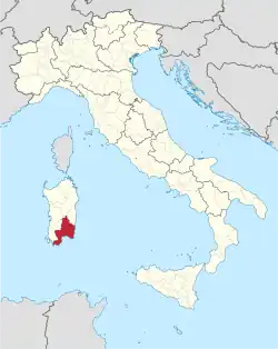 Location of Cagliari in Sardinia (and Italy)