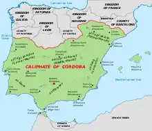 The Caliphate of Córdoba (green) ends.