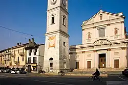 Piazza Dante with the church of San Michele and bell tower