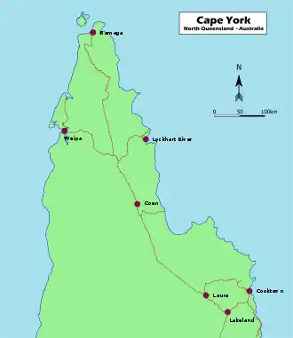 Map of Cape York Peninsula, Far North Queensland, Australia