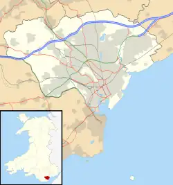 Map of Cardiff with roads and borders