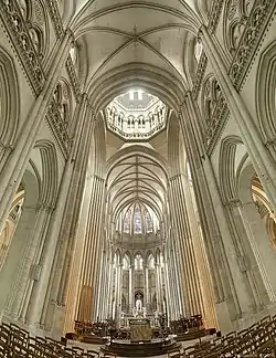 Coutances Cathedral in France looks "vertical".