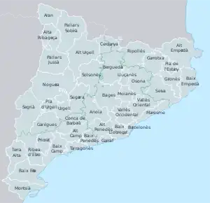 Map with the comarques of Catalonia