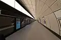 A train station platform on the Elizabeth line of the London Underground in London, England