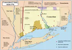 A map of the Connecticut, New Haven, and Saybrook colonies.