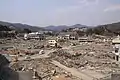 View from Onagawa Public Hospital towards higher ground where Onagawa Station had been.