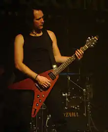 Niklas Sundin with his Gibson Flying V guitar