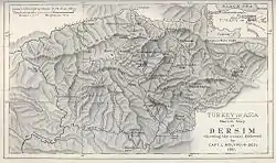 A 1911 map of Dersim showing the routes traveled by Captain L. Molyneux-Seel, British Vice-Consul in Van