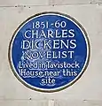 Blue plaque on BMA House remembering Charles Dickens and Tavistock House